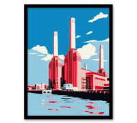 Artery8 Battersea Power Station Graphic Pink and Blue Art Print Framed Poster Wall Decor 12x16 inch