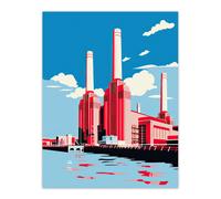 Artery8 Wall Art Print Battersea Power Station Graphic Pink & Blue Poster Picture | Size: W12" x H16" Artery8 Blue W12" x H16"