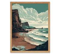 Artery8 Wall Art Print Bay with Cliffs Dramatic Coastal Landscape Art Framed in Light Oak | Size: W12" x H16" Artery8 Light Oak W12" x H16"
