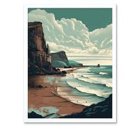 Artery8 Wall Art Print Bay with Cliffs Dramatic Coastal Landscape Art Framed in White | Size: W12" x H16" Artery8 White W12" x H16"