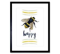 Artery8 Wall Art Print Be Happy Riddle Bee Drawing Framed in Black | Size: W7" x H9" Artery8 Black W7" x H9"