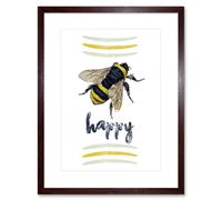 Artery8 Wall Art Print Be Happy Riddle Bee Drawing Framed in Brown | Size: W7" x H9" Artery8 Brown W7" x H9"