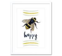 Artery8 Wall Art Print Be Happy Riddle Bee Drawing Framed in White | Size: W7" x H9" Artery8 White W7" x H9"