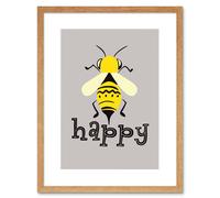 Artery8 Wall Art Print Be Happy Riddle Bee Framed in Beige | Size: W7" x H9" Artery8 Beige W7" x H9"