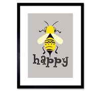 Artery8 Wall Art Print Be Happy Riddle Bee Framed in Black | Size: W7" x H9" Artery8 Black W7" x H9"