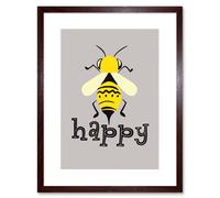 Artery8 Wall Art Print Be Happy Riddle Bee Framed in Brown | Size: W7" x H9" Artery8 Brown W7" x H9"