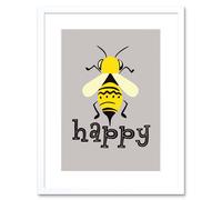 Artery8 Wall Art Print Be Happy Riddle Bee Framed in White | Size: W7" x H9" Artery8 White W7" x H9"