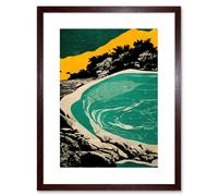 Artery8 Wall Art Print Beach Lagoon Abstract Marbled Seascape Mustard Teal Artwork Framed 9X7 Inch in Brown | Size: W7" x H9" Artery8 Brown W7" x H9"