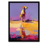 Artery8 Wall Art Print Beach Reflections Dog Portrait Purple Orange Pink Framed | Size: W12" x H16" Artery8 Purple W12" x H16"