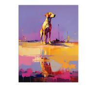 Artery8 Wall Art Print Beach Reflections Dog Portrait Purple Orange Pink Poster Picture | Size: W24" x H32" Artery8 Purple W24" x H32"