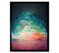 Artery8 Wall Art Print Beach Sunset In Bubble Clouds Dreamy Surreal Abstract Art Framed in Black | Size: W12" x H16" Artery8 Black W12" x H16"