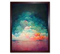 Artery8 Wall Art Print Beach Sunset In Bubble Clouds Dreamy Surreal Abstract Art Framed in Brown | Size: W12" x H16" Artery8 Brown W12" x H16"