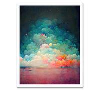 Artery8 Wall Art Print Beach Sunset In Bubble Clouds Dreamy Surreal Abstract Art Framed in White | Size: W12" x H16" Artery8 White W12" x H16"
