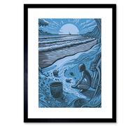Artery8 Wall Art Print Beachcombing Coastal Landscape Blue Artwork Framed 9X7 Inch