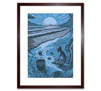 Artery8 Wall Art Print Beachcombing Coastal Landscape Blue Artwork Framed 9X7 Inch in Brown | Size: W7" x H9" Artery8 Brown W7" x H9"