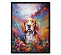 Wall Art Print Beagle Dog Lover Gift Pet Portrait Colourful Sky Artwork Painting Art Framed Artery8 Multi A4