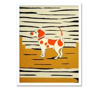 Artery8 Wall Art Print Beagle Dog Springer Orange on Mustard Spaniel Art Framed in White | Size: W12" x H16" Artery8 White W12" x H16"