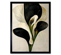 Artery8 Wall Art Print Beautiful White Calla Lily Flower Abstract Bouquet Art Framed in Black | Size: W12" x H16" Artery8 Black W12" x H16"