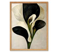 Artery8 Wall Art Print Beautiful White Calla Lily Flower Abstract Bouquet Art Framed in Light Oak | Size: W12" x H16" Artery8 Light Oak W12" x H16"