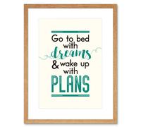 Artery8 Wall Art Print Bed Dreams Plans Wake Up Ambition Framed in Beige | Size: W7" x H9" Artery8 Beige W7" x H9"