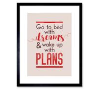 Artery8 Wall Art Print Bed Dreams Plans Wake Up Ambition Red Framed 9X7 Inch