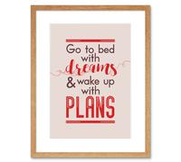 Artery8 Wall Art Print Bed Dreams Plans Wake Up Ambition Red Framed in Beige | Size: W7" x H9" Artery8 Beige W7" x H9"