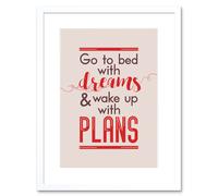 Artery8 Wall Art Print Bed Dreams Plans Wake Up Ambition Red Framed in White | Size: W7" x H9" Artery8 White W7" x H9"