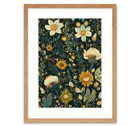 Artery8 Wall Art Print Bee Flying over Flower Wildflower Spring Field Artwork Framed 9X7 Inch in Beige | Size: W7" x H9" Artery8 Beige W7" x H9"