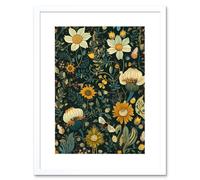Artery8 Wall Art Print Bee Flying over Flower Wildflower Spring Field Artwork Framed 9X7 Inch in White | Size: W7" x H9" Artery8 White W7" x H9"