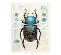 Artery8 Wall Art Print Beetle Robot Hybrid Secret Military Schematic Blue Futuristic Complex Arcane Manuscript Gift For Him Man Cave Poster Artery8 Multicolor W12" x H16"
