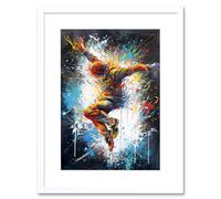 Artery8 Wall Art Print Before the Land Parkour Jump Paint Splat Portrait Artwork Framed 9X7 Inch in White | Size: W7" x H9" Artery8 White W7" x H9"