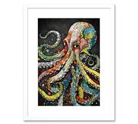 Artery8 Wall Art Print Behind the Octopus Eyes Watercolour Pastel Colour Tentacle Doodle Pattern Artwork Framed 9X7 Inch in White | Size: W7" x H9" Artery8 White W7" x H9"