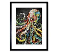 Artery8 Wall Art Print Behind the Octopus Eyes Watercolour Pastel Colour Tentacle Doodle Pattern Artwork Framed 9X7 Inch in Black | Size: W7" x H9" Artery8 Black W7" x H9"