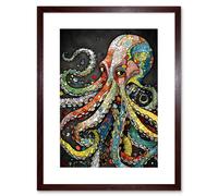 Artery8 Wall Art Print Behind the Octopus Eyes Watercolour Pastel Colour Tentacle Doodle Pattern Artwork Framed 9X7 Inch in Brown | Size: W7" x H9" Artery8 Brown W7" x H9"