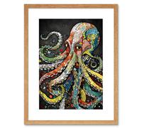 Artery8 Wall Art Print Behind the Octopus Eyes Watercolour Pastel Colour Tentacle Doodle Pattern Artwork Framed 9X7 Inch in Beige | Size: W7" x H9" Artery8 Beige W7" x H9"