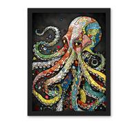 Artery8 Behind the Octopus Eyes Watercolour Pastel Colour Tentacle Doodle Pattern Artwork Framed Wall Art Print 18X24 Inch