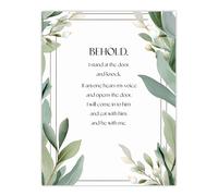 Artery8 Wall Art Print Behold Stand at Door & Knock Green Christian Bible Quote Poster | Size: W24" x H32" Artery8 Green W24" x H32"