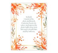 Artery8 Wall Art Print Behold Stand at Door & Knock Orange Christian Bible Quote Art Poster | Size: W12" x H16" Artery8 Orange W12" x H16"