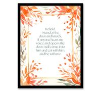 Artery8 Wall Art Print Behold Stand at Door & Knock Orange Christian Bible Quote Framed Art | Size: W12" x H16" Artery8 Orange W12" x H16"
