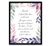 Artery8 Wall Art Print Behold Stand at Door & Knock Violet Christian Bible Quote Framed Art in Purple | Size: W12" x H16" Artery8 Purple W12" x H16"