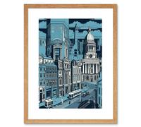 Artery8 Wall Art Print Belfast Cityscape City Centre Hall Linocut Style Artwork Framed 9X7 Inch in Beige | Size: W7" x H9" Artery8 Beige W7" x H9"