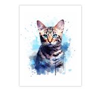 Artery8 Wall Art Print Bengal Cat Lovers Gift Watercolour Pet Portrait Painting Artwork Poster | Size: W12" x H16" Artery8 Multicolor W12" x H16"