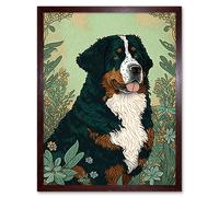 Artery8 Wall Art Print Bernese Mountain Dog in Wildflower Field Modern Art Framed in Brown | Size: W12" x H16" Artery8 Brown W12" x H16"