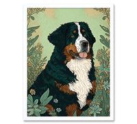 Artery8 Wall Art Print Bernese Mountain Dog in Wildflower Field Modern Art Framed in White | Size: W12" x H16" Artery8 White W12" x H16"