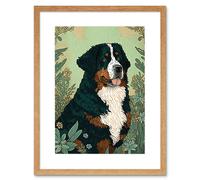 Artery8 Wall Art Print Bernese Mountain Dog in Wildflower Field Modern Artwork Framed 9X7 Inch in Beige | Size: W7" x H9" Artery8 Beige W7" x H9"