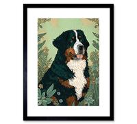 Artery8 Wall Art Print Bernese Mountain Dog in Wildflower Field Modern Artwork Framed 9X7 Inch in Black | Size: W7" x H9" Artery8 Black W7" x H9"