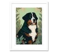 Artery8 Wall Art Print Bernese Mountain Dog in Wildflower Field Modern Artwork Framed 9X7 Inch in White | Size: W7" x H9" Artery8 White W7" x H9"