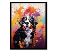 Artery8 Wall Art Print Bernese Mountain Dog Lover Gift Pet Portrait Orange Purple Blue Artwork Painting Art Framed | Size: W12" x H16" Artery8 Multicolor W12" x H16"
