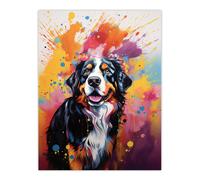 Artery8 Wall Art Print Bernese Mountain Dog Lover Gift Pet Portrait Orange Purple Blue Artwork Painting Poster | Size: W12" x H16" Artery8 Multicolor W12" x H16"