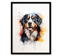 Artery8 Wall Art Print Bernese Mountain Lovers Gift Watercolour Pet Portrait Painting Artwork Art Framed | Size: W12" x H16" Artery8 Multicolor W12" x H16"
